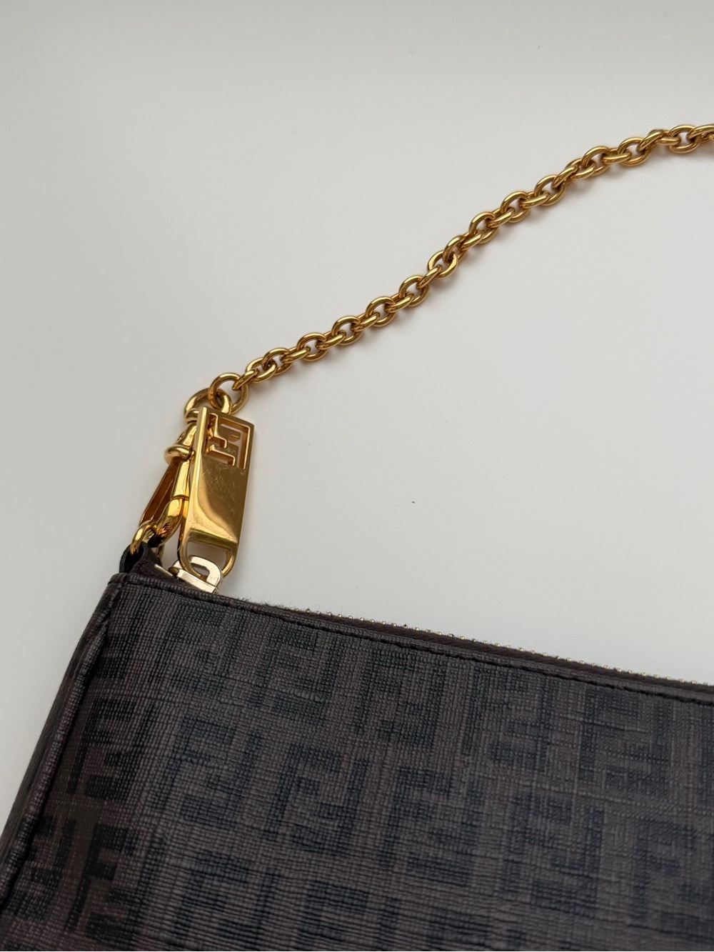 Fendi Dark Brown FF Logo Mini Shoulder Bag with Gold Chain - Picture 5 of 7